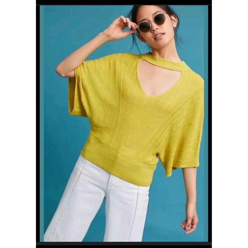 NWT Anthropologie Esti Pullover Knitted & Knotted Top Sz M Electric Lime Dolman